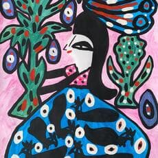 Baya, Femme aux fleurs et oiseau (1997) by Baya